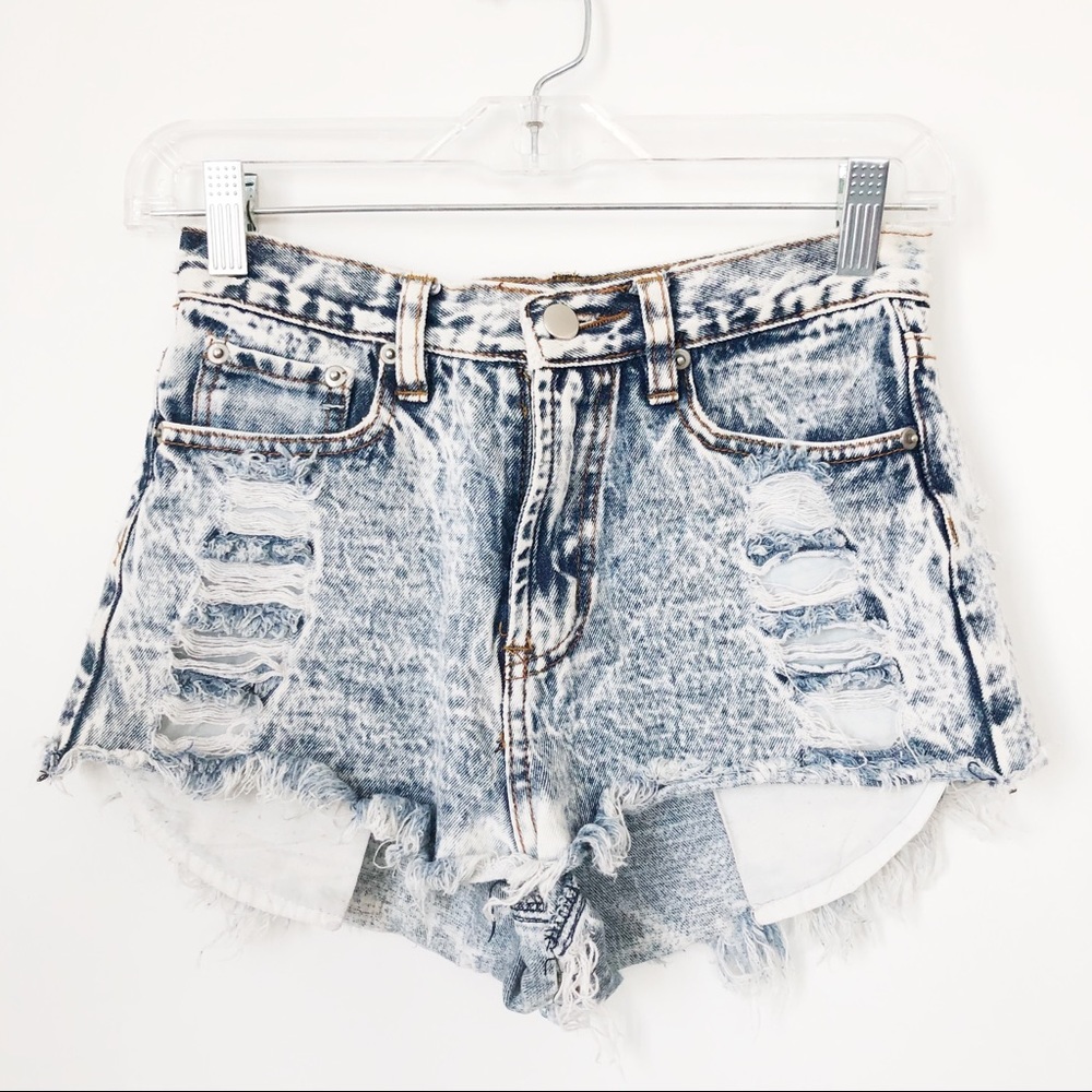 High Waisted Distressed Denim Shorts in Acid Wash